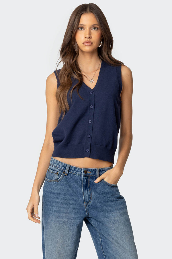 Cam Button Up Knit Vest Top view 1