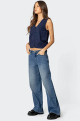 Cam Button Up Knit Vest Top