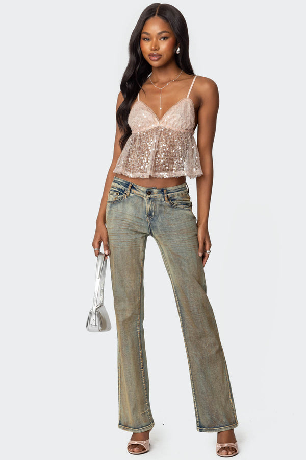 Sheer Sequin Babydoll Tank Top view 2