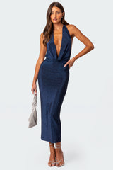 Cowl Neck Open Back Maxi Dress