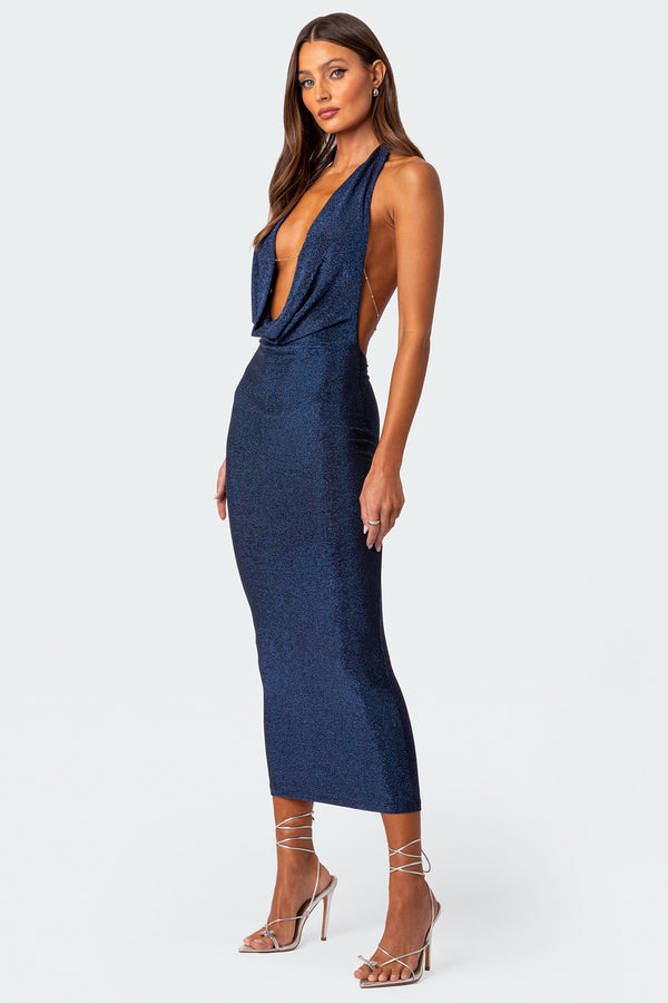 Cowl Neck Open Back Maxi Dress view 2