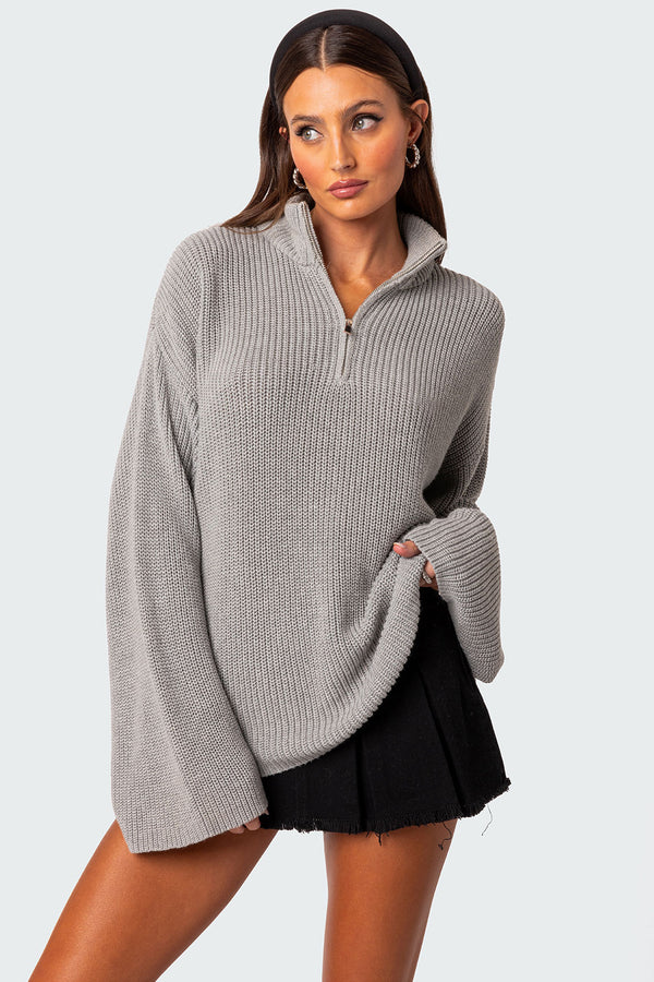 Amour High Neck Oversized Zip Sweater view 1