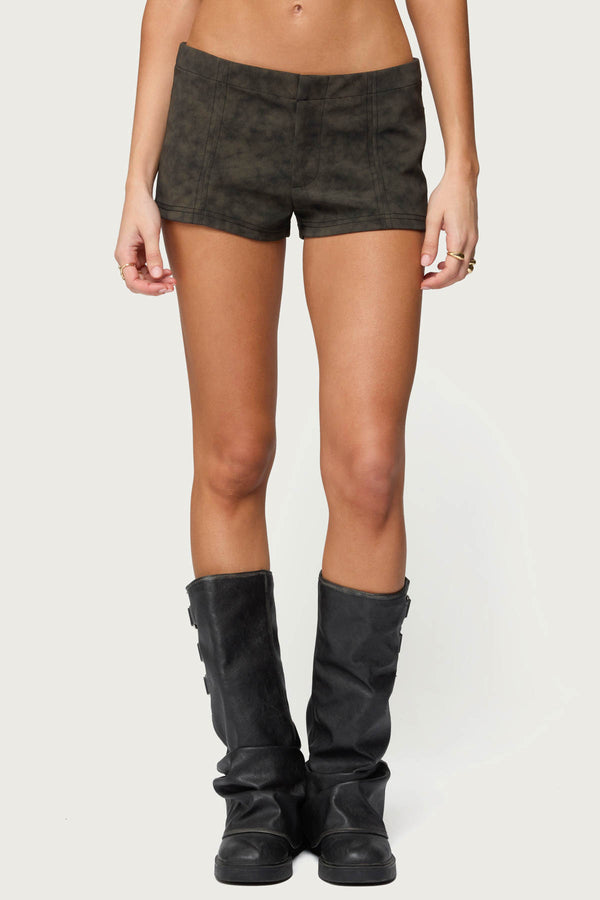 Taia Distressed Faux Leather Micro Shorts view 2