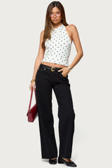 Raiya Polka Dot Backless Halter Top