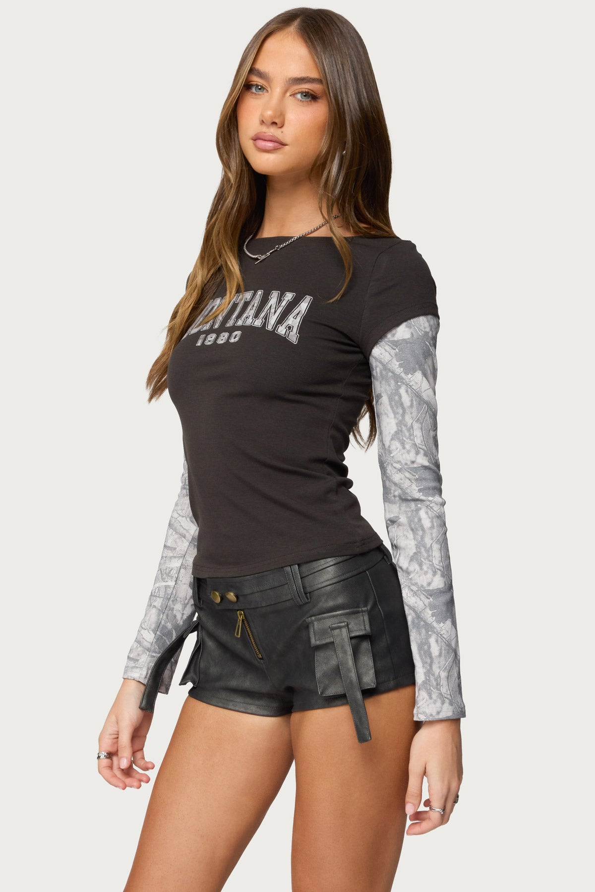 Layered Camo Long Sleeve T Shirt