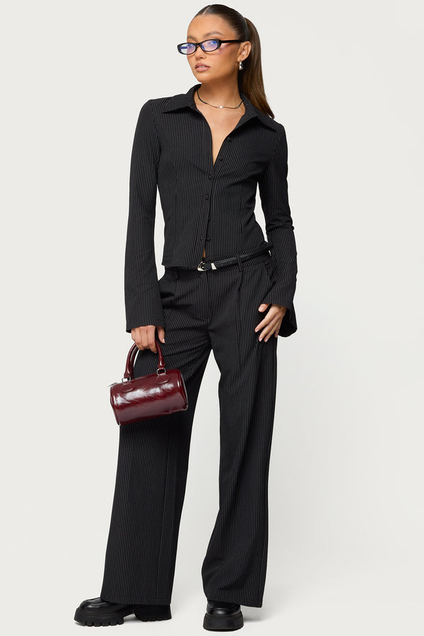 Pinstripe Tailored Button Up Shirt view 2