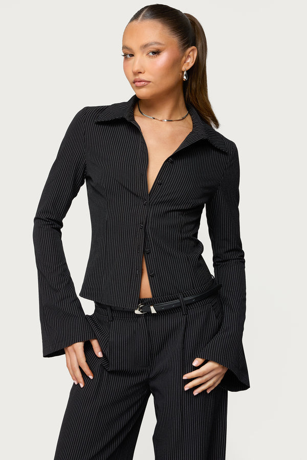Pinstripe Tailored Button Up Shirt view 1