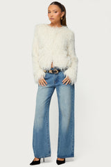 Aleandra Fringed Faux Feather Jacket