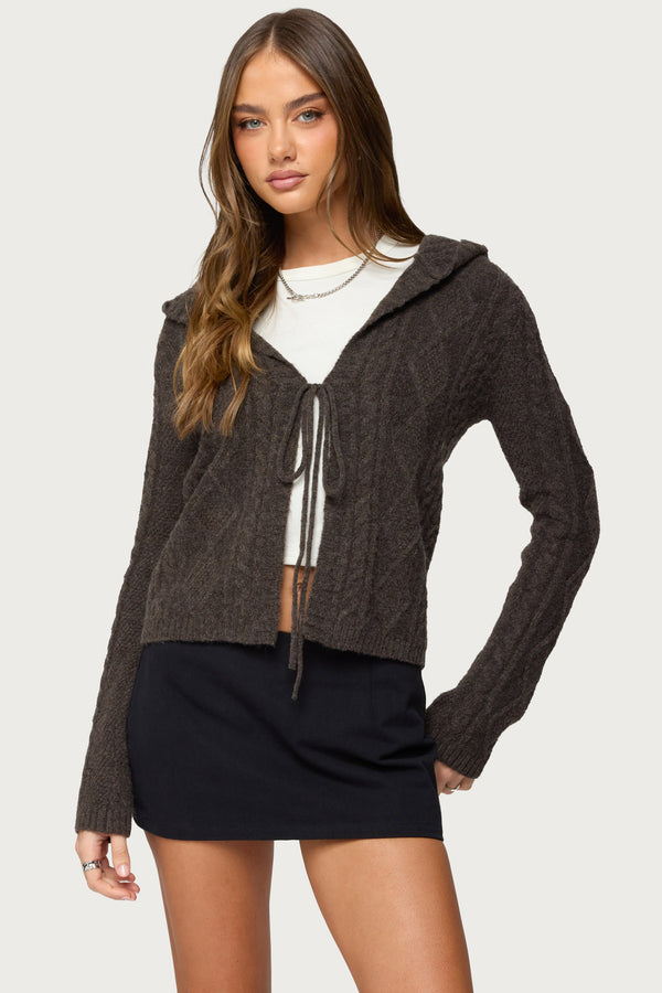 Jayla Hooded Cable Knit Cardigan view 1