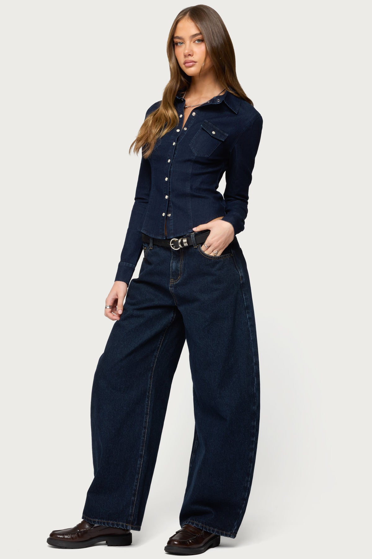 Shylo Stretchy Denim Button Up Shirt