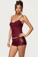 Azelia Beaded Sheer Mesh Top