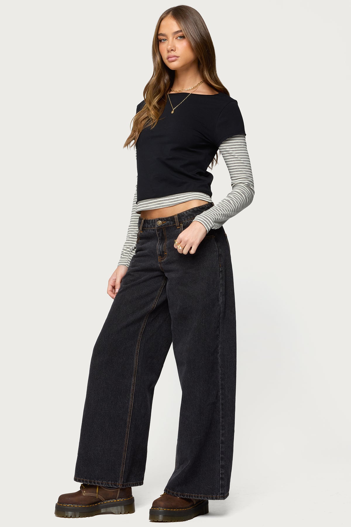 Layered Stripey Long Sleeve T Shirt