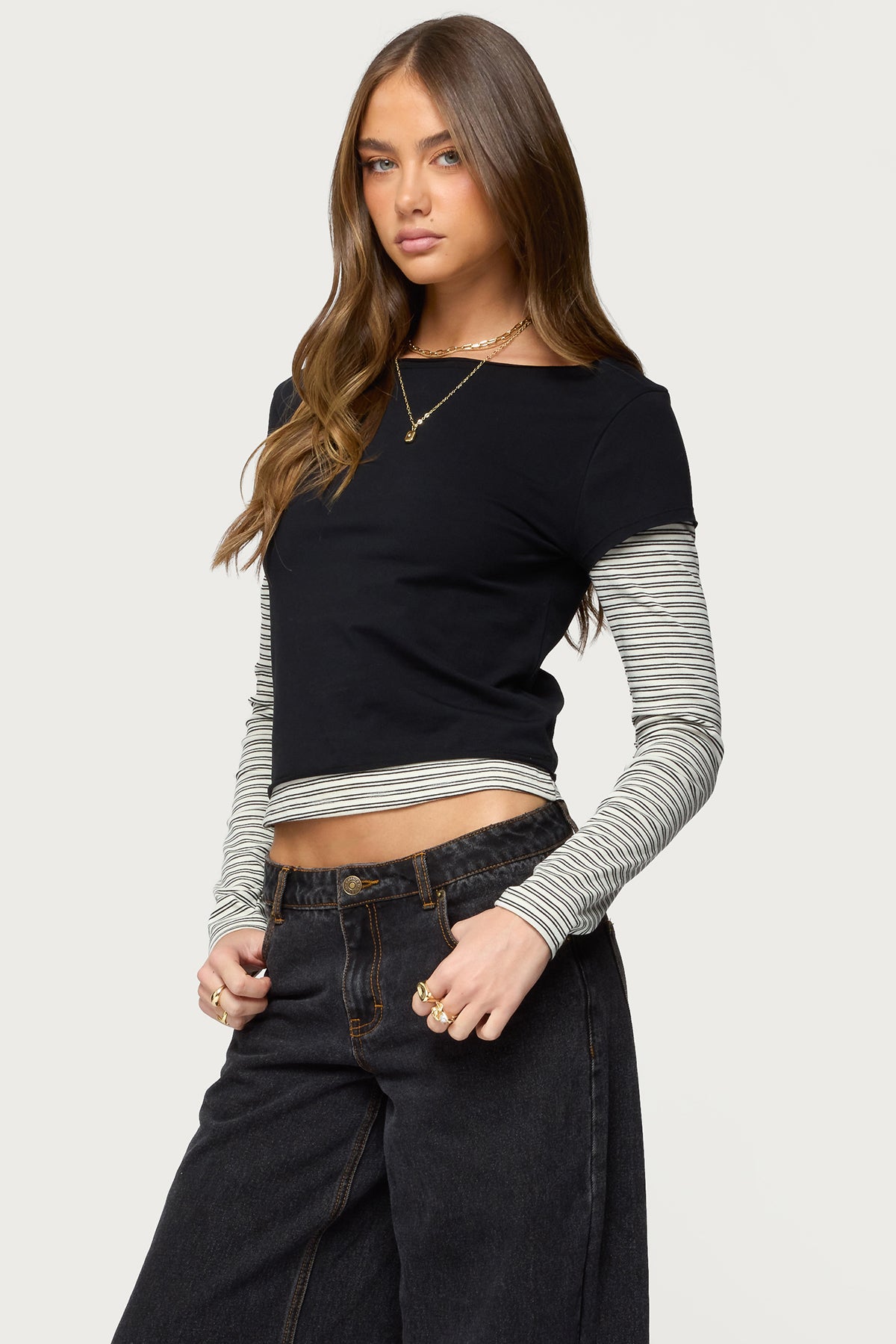Layered Stripey Long Sleeve T Shirt