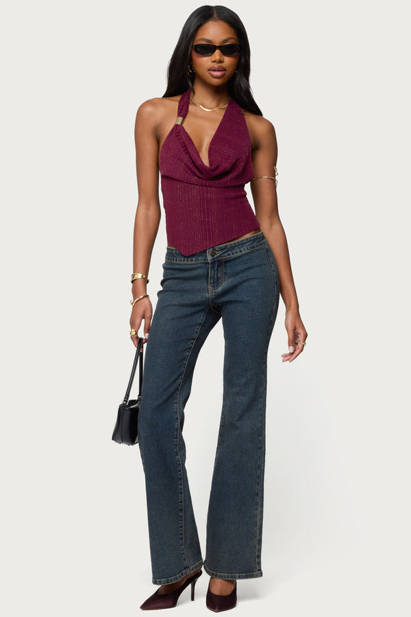 Mimi Asymmetric Textured Mesh Halter Top view 2