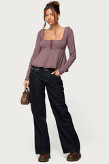 Sare Striped Babydoll Henley Top