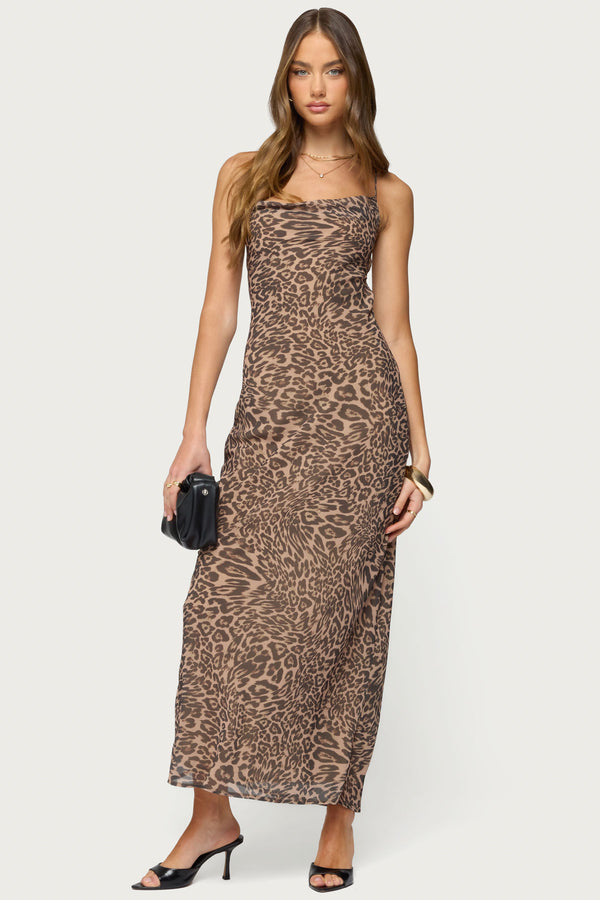 Ayanah Leopard Printed Backless Maxi Dress view 1