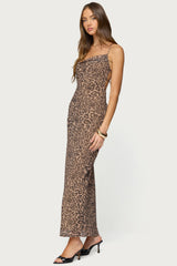 Ayanah Leopard Printed Backless Maxi Dress