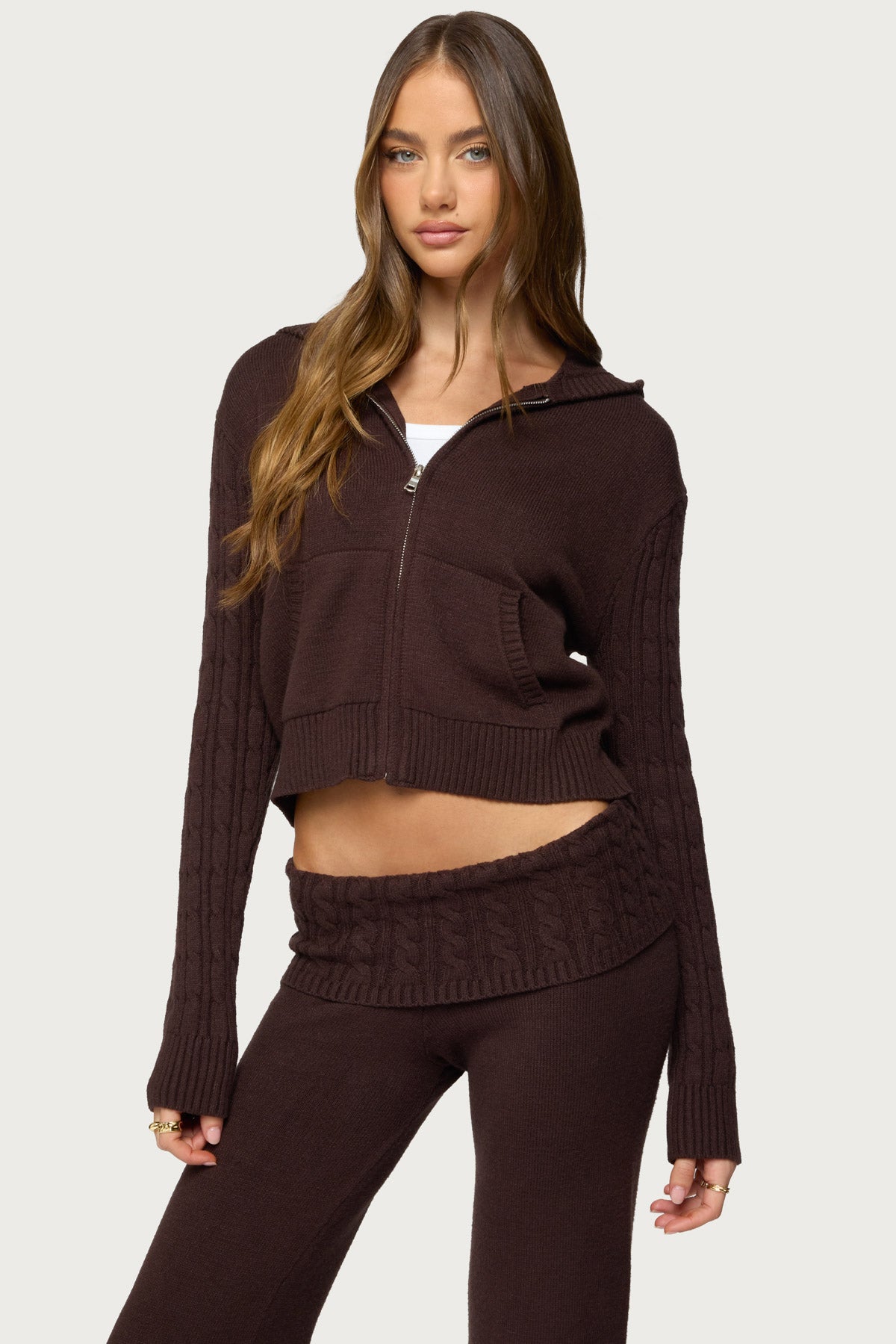 Lula Cable Knit Zip Up Hoodie