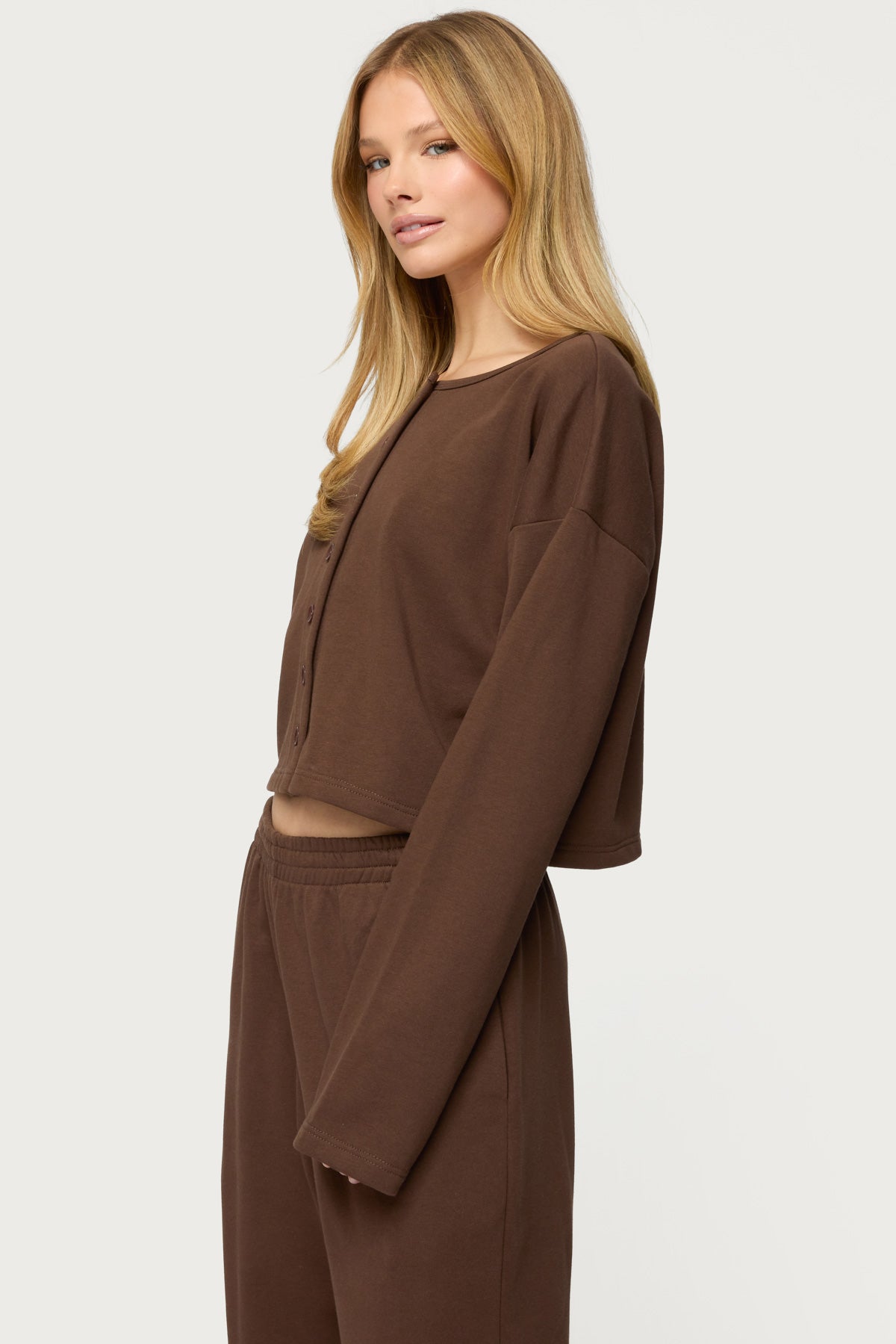 Binah Oversized French Terry Button Up Sweatshirt