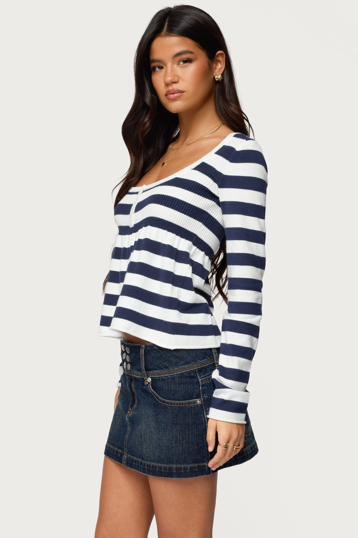 Lockie Striped Knit Babydoll Top