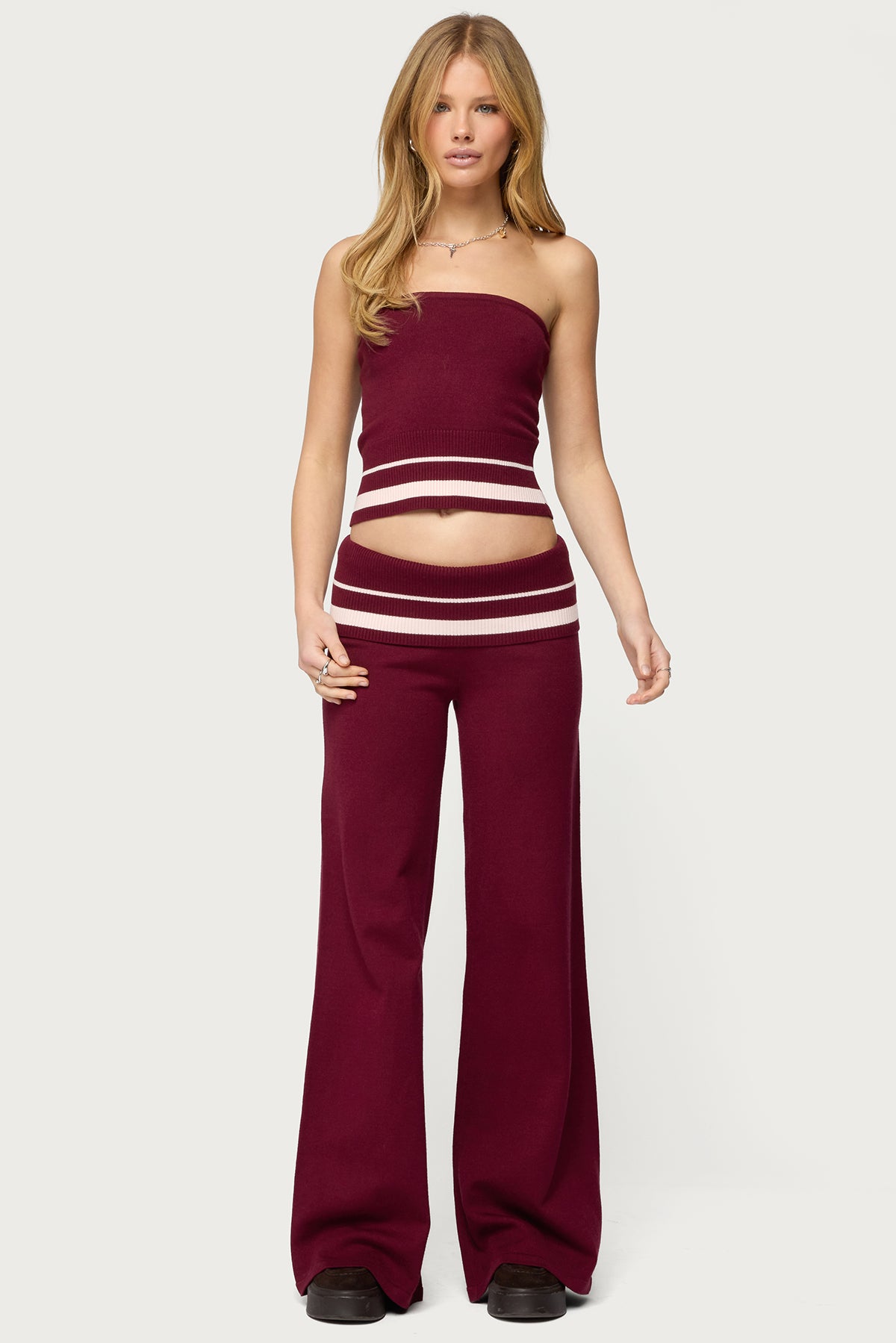 Kaliya Stripey Foldover Knit Pants