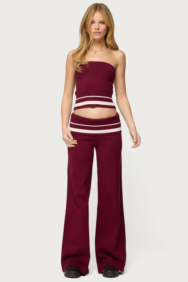 Kaliya Stripey Foldover Knit Pants view 1