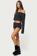 Teddy Cropped Waffle Top