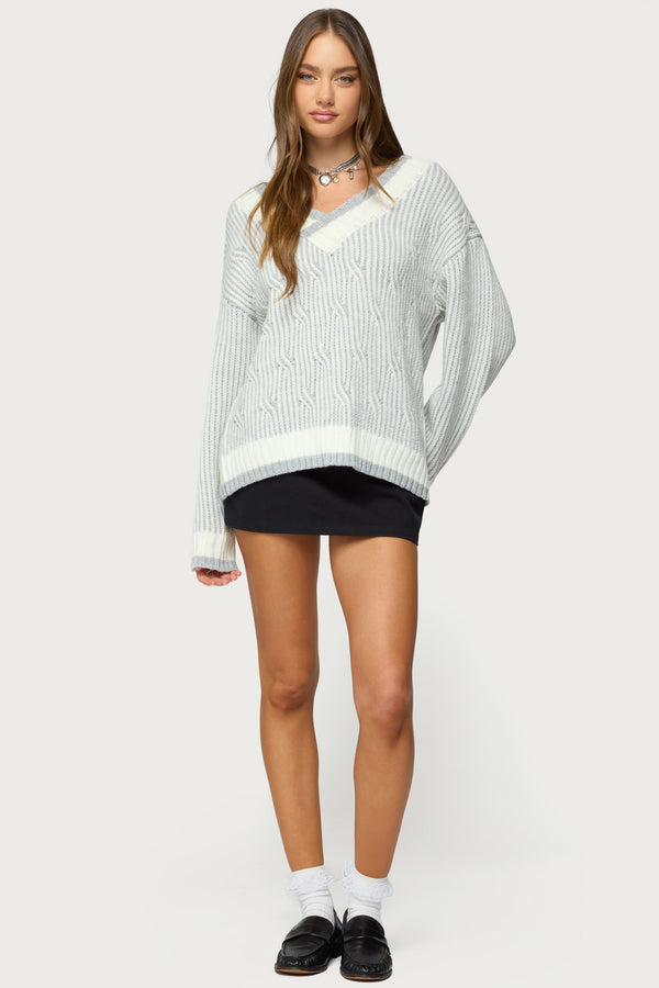 Lila V Neck Cable Knit Sweater view 2