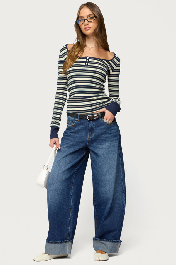 Jaida Striped Henley Top view 2