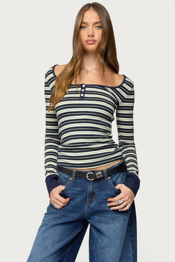 Jaida Striped Henley Top view 1