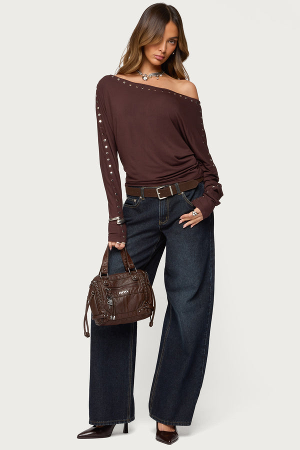 Paola Off Shoulder Stud Top view 2