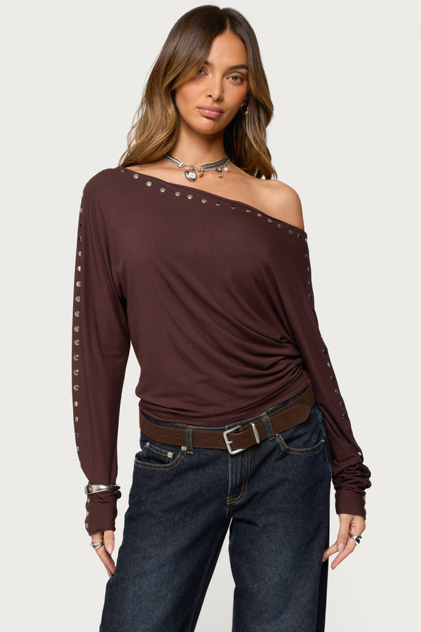 Paola Off Shoulder Stud Top view 1