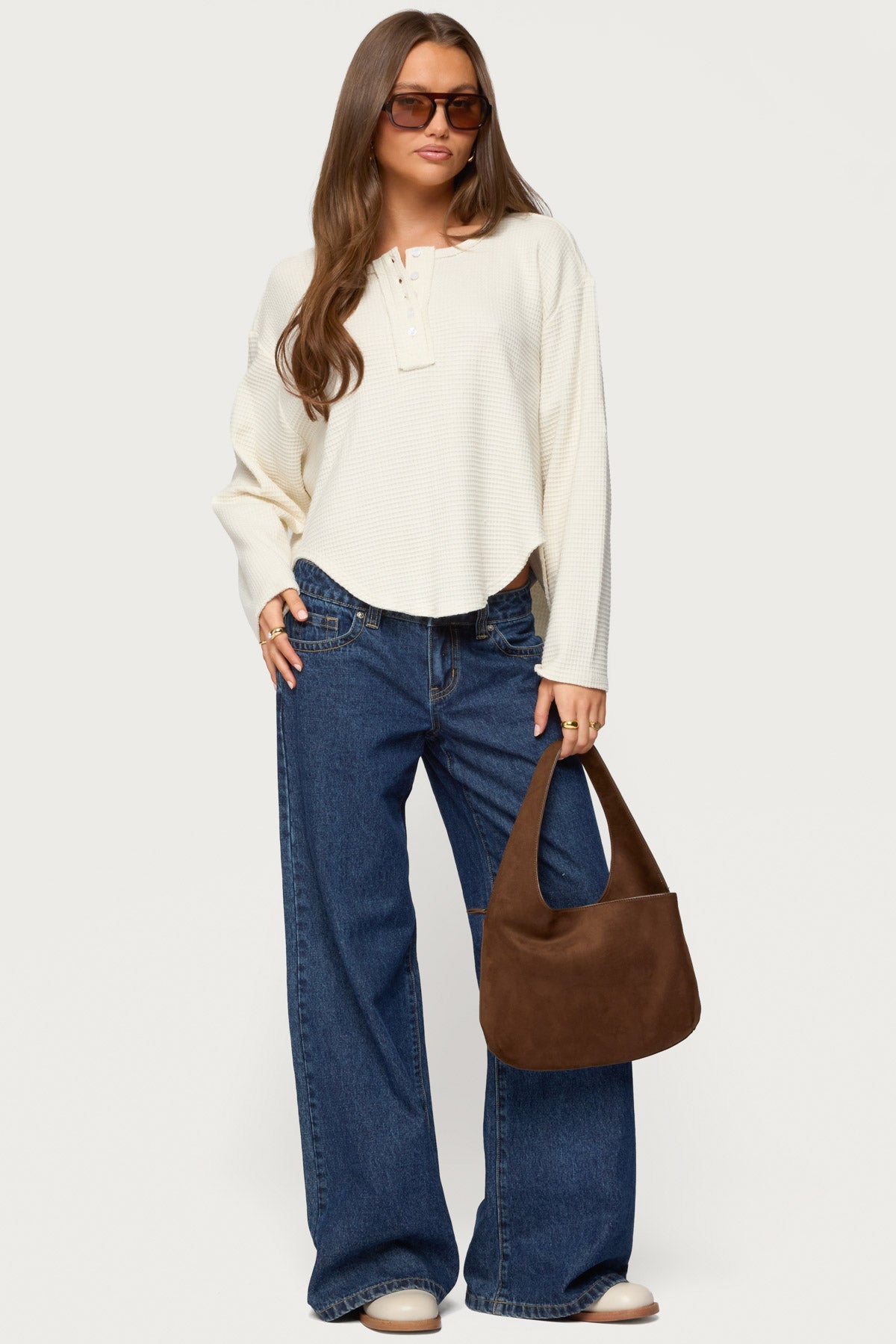 Alisia Oversized Waffle Henley Top