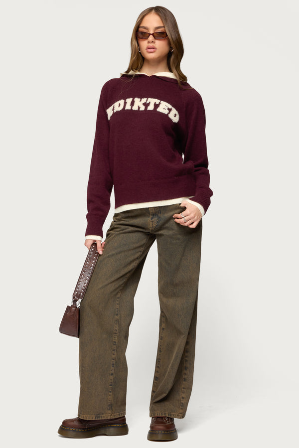 Edikted Varsity Contrast Layered Knit Hoodie view 1