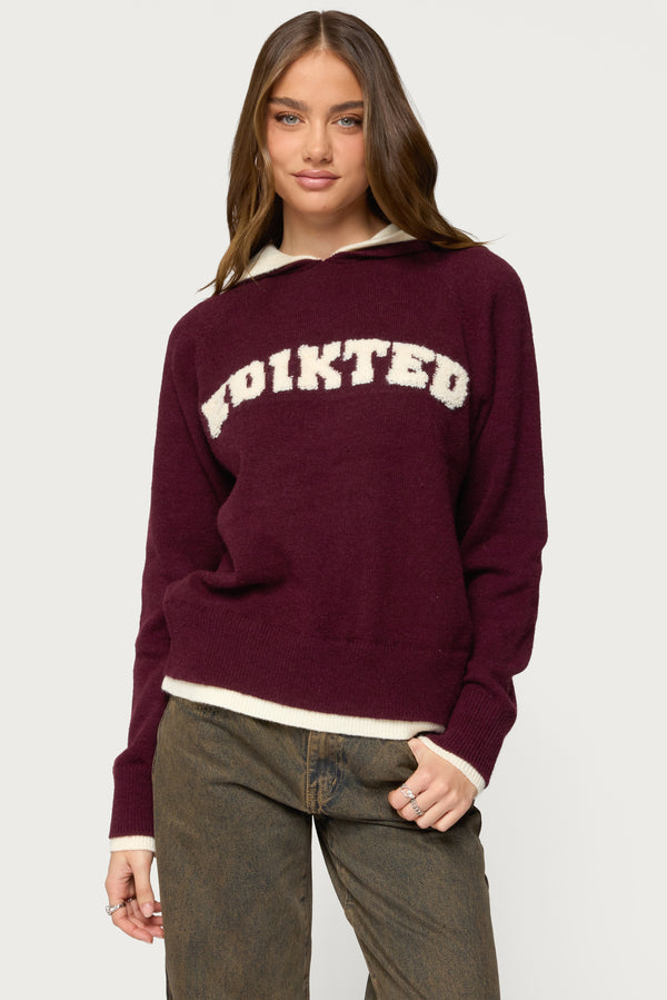 Edikted Varsity Contrast Layered Knit Hoodie view 2