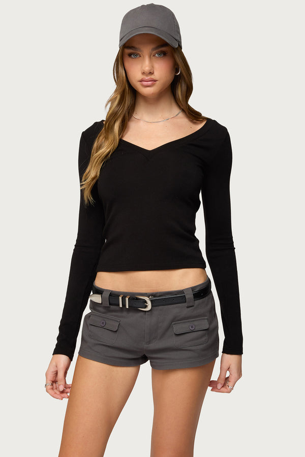Larna V Neck Ribbed T Shirt view 1