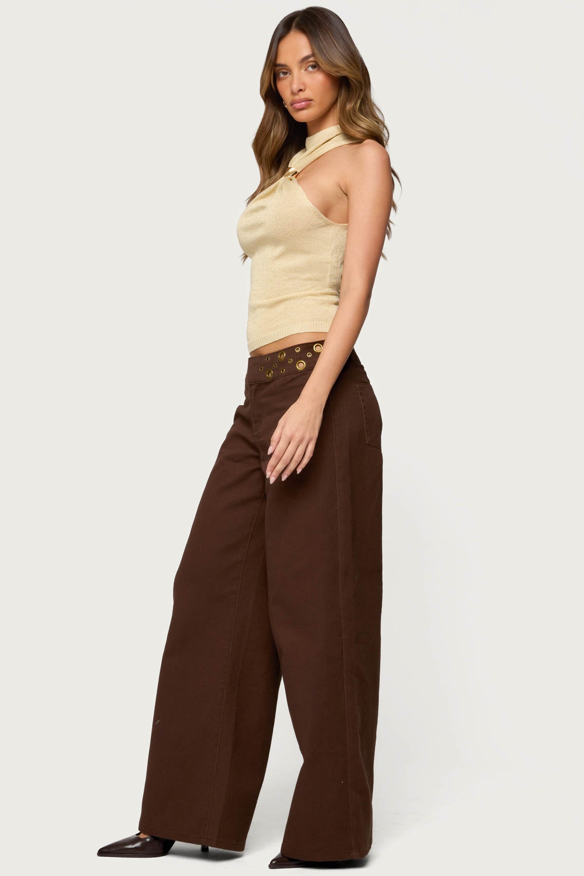 Nalia Gathered Ring Glitter Knit Top