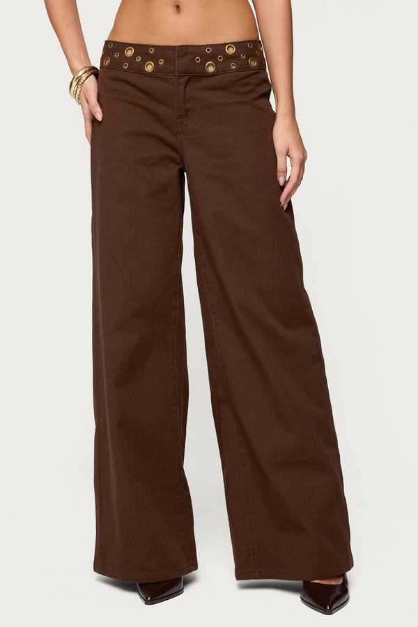 Mixed Grommet Low Rise Wide Leg Jeans view 2
