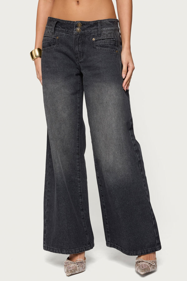 Charlize Stitched Washed Low Rise Baggy Jeans view 2
