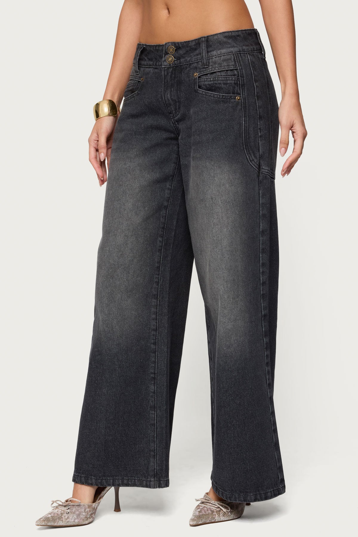 Charlize Stitched Washed Low Rise Baggy Jeans