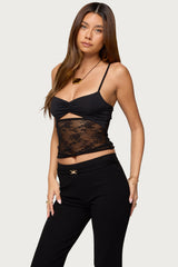 Damarie Cutout Ruched Sheer Lace Top