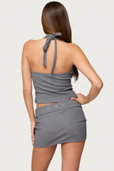 Havana Grommet Ribbed Halter Top