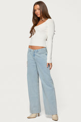 Maliah Ribbed Knit V Neck Top