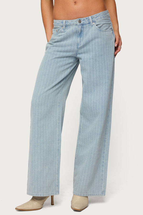 Pinstripe Low Rise Baggy Jeans view 2