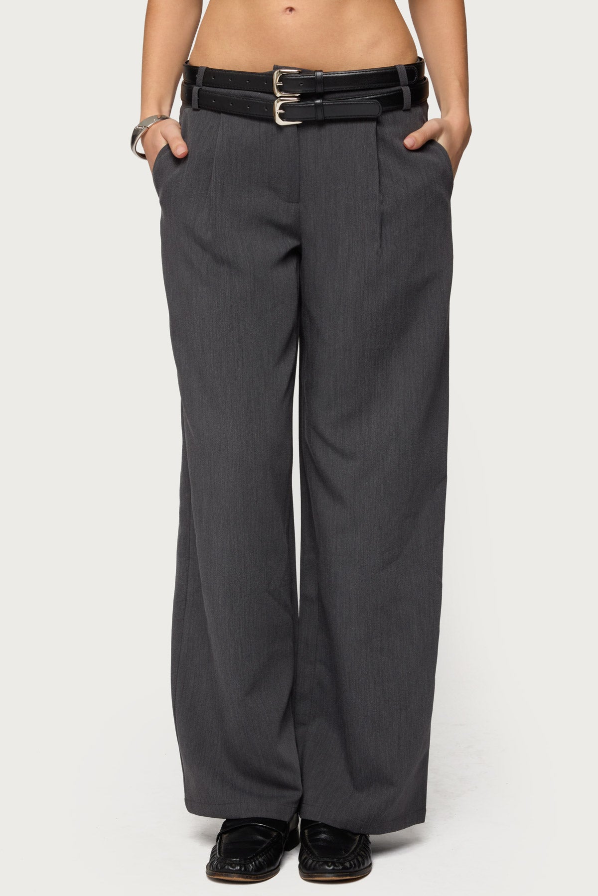 Andy Double Belt Straight Leg Tailored Pants