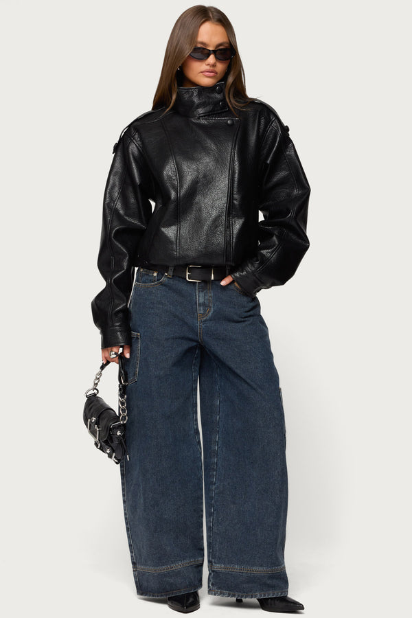 Jaicee High Neck Oversized Faux Leather Jacket view 1