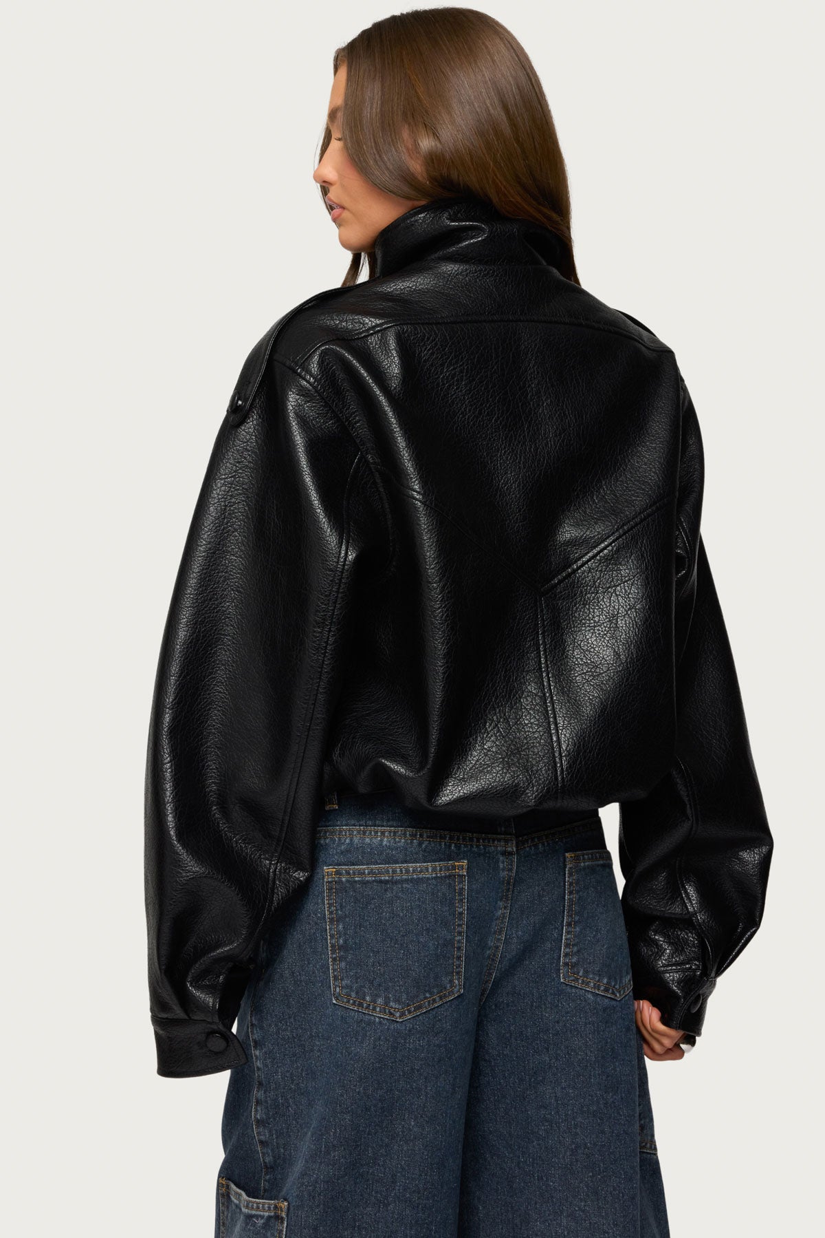 Jaicee High Neck Oversized Faux Leather Jacket