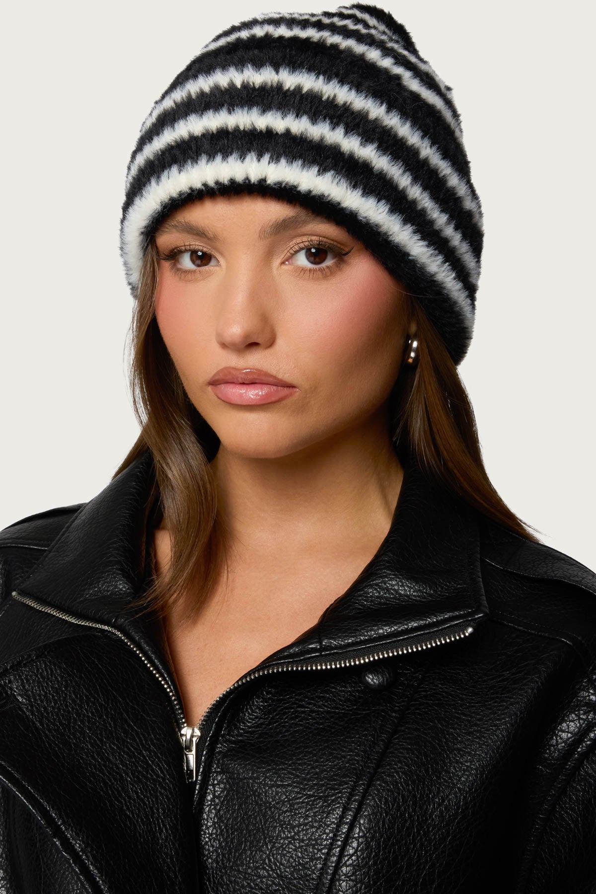 Striped Fuzzy Knit Beanie