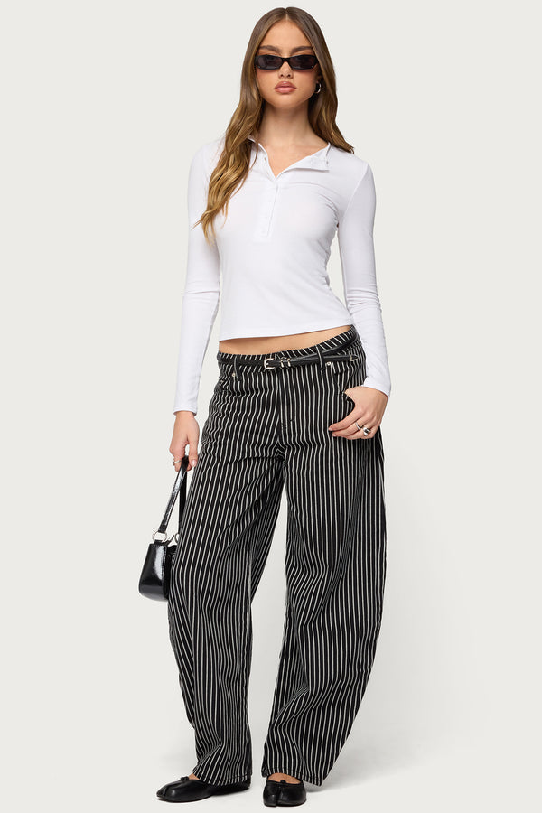 Pinstripe Low Rise Barrel Leg Jeans view 1