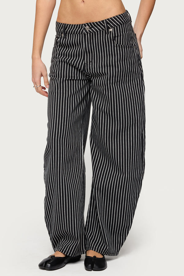 Pinstripe Low Rise Barrel Leg Jeans view 2